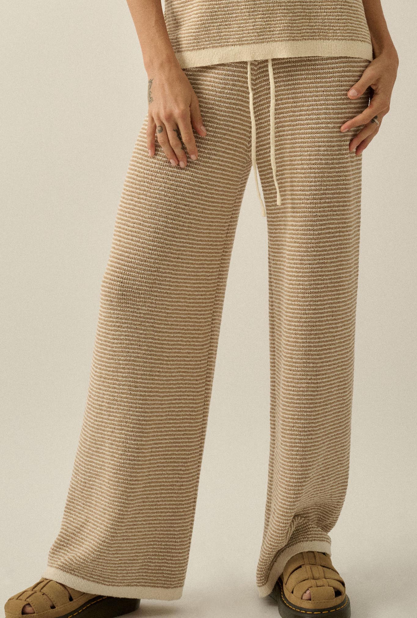 THE AYDEN STRIPED KNIT DRAWSTRING SWEATER PANTS