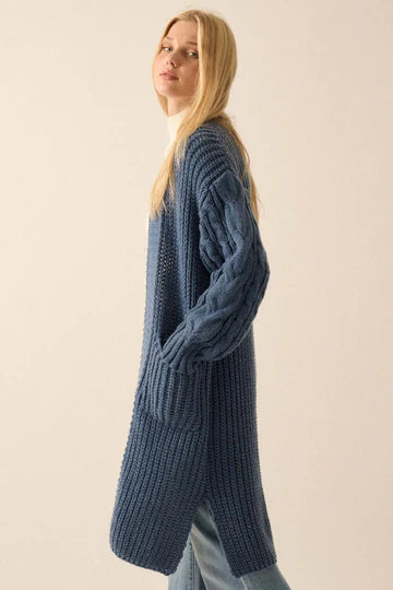 PROMESA | RIB KNIT OPEN FRONT CABLE KNIT CARDIGAN | RESTOCKED