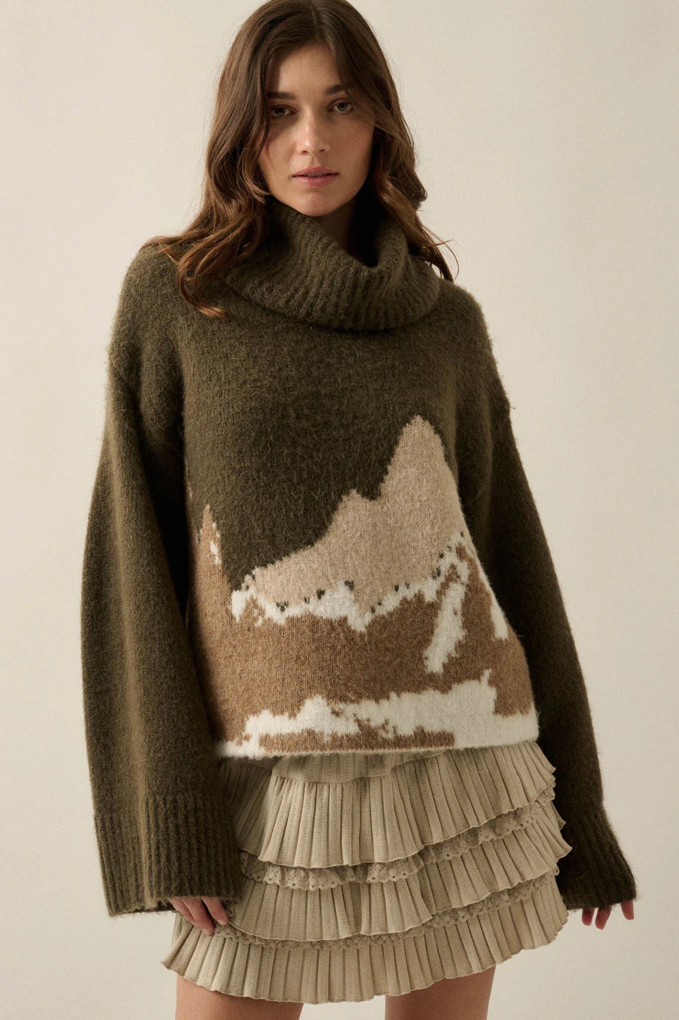 MOUNTAIN JACQUARD KNIT TURTLENECK SWEATER | OLIVE