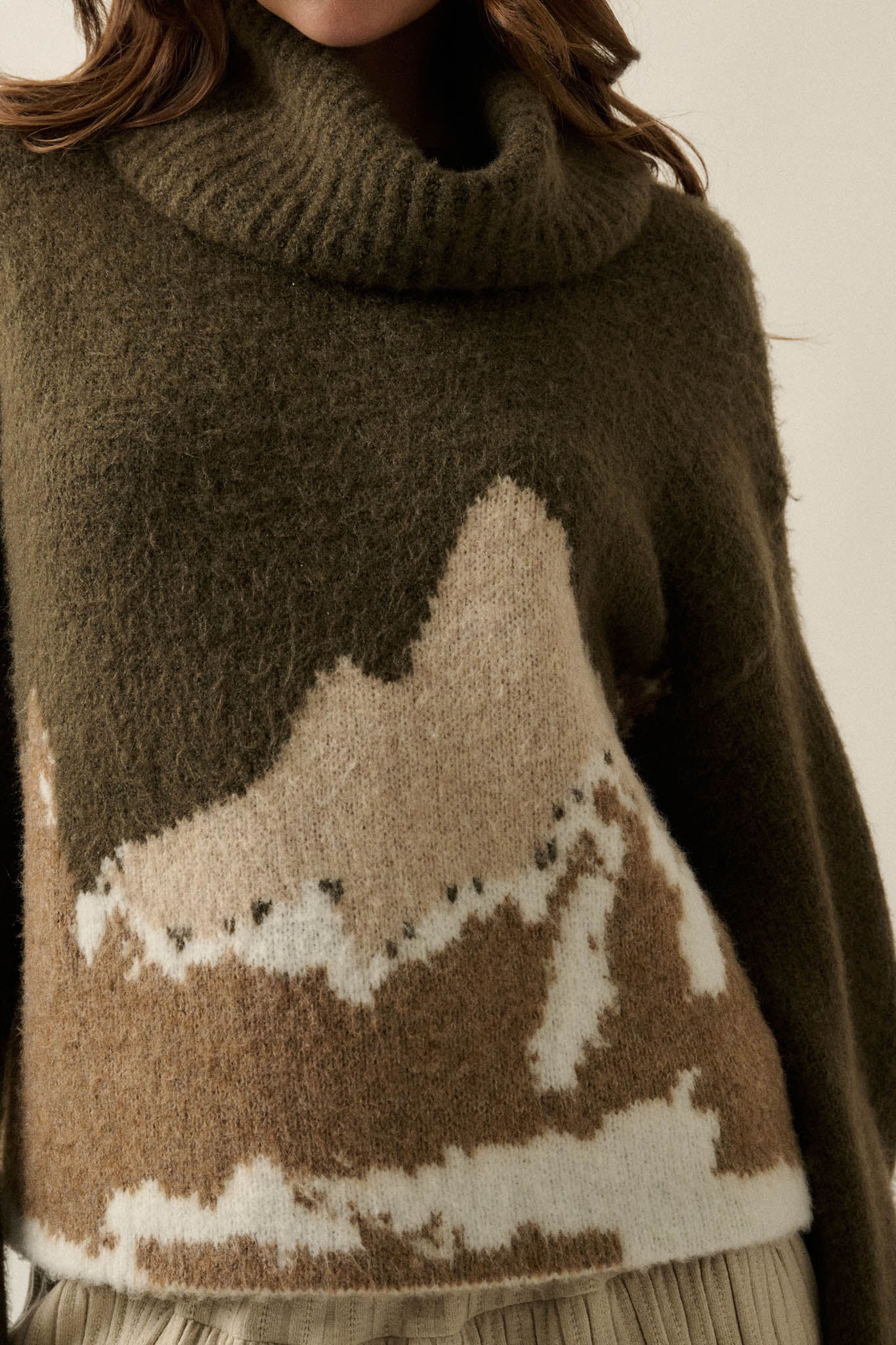 MOUNTAIN JACQUARD KNIT TURTLENECK SWEATER | OLIVE