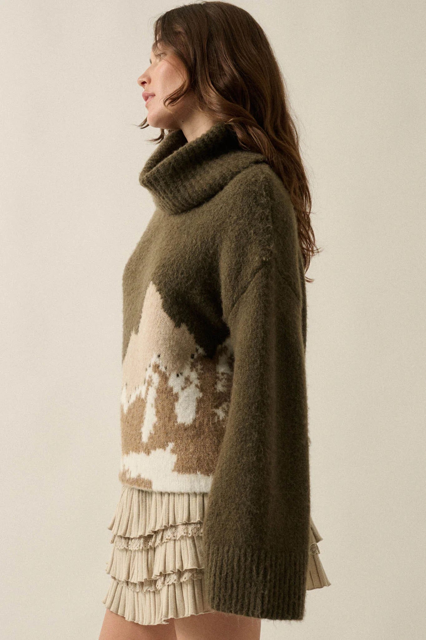MOUNTAIN JACQUARD KNIT TURTLENECK SWEATER | OLIVE