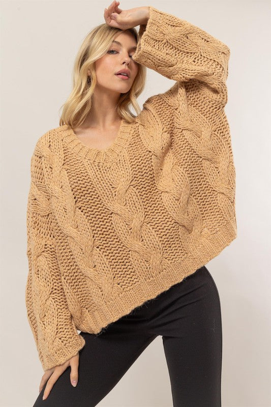 CABLE KNIT OVERSIZED SWEATER