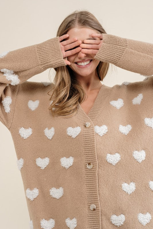 ALL OVER HEART PATTERN SWEATER CARDIGAN