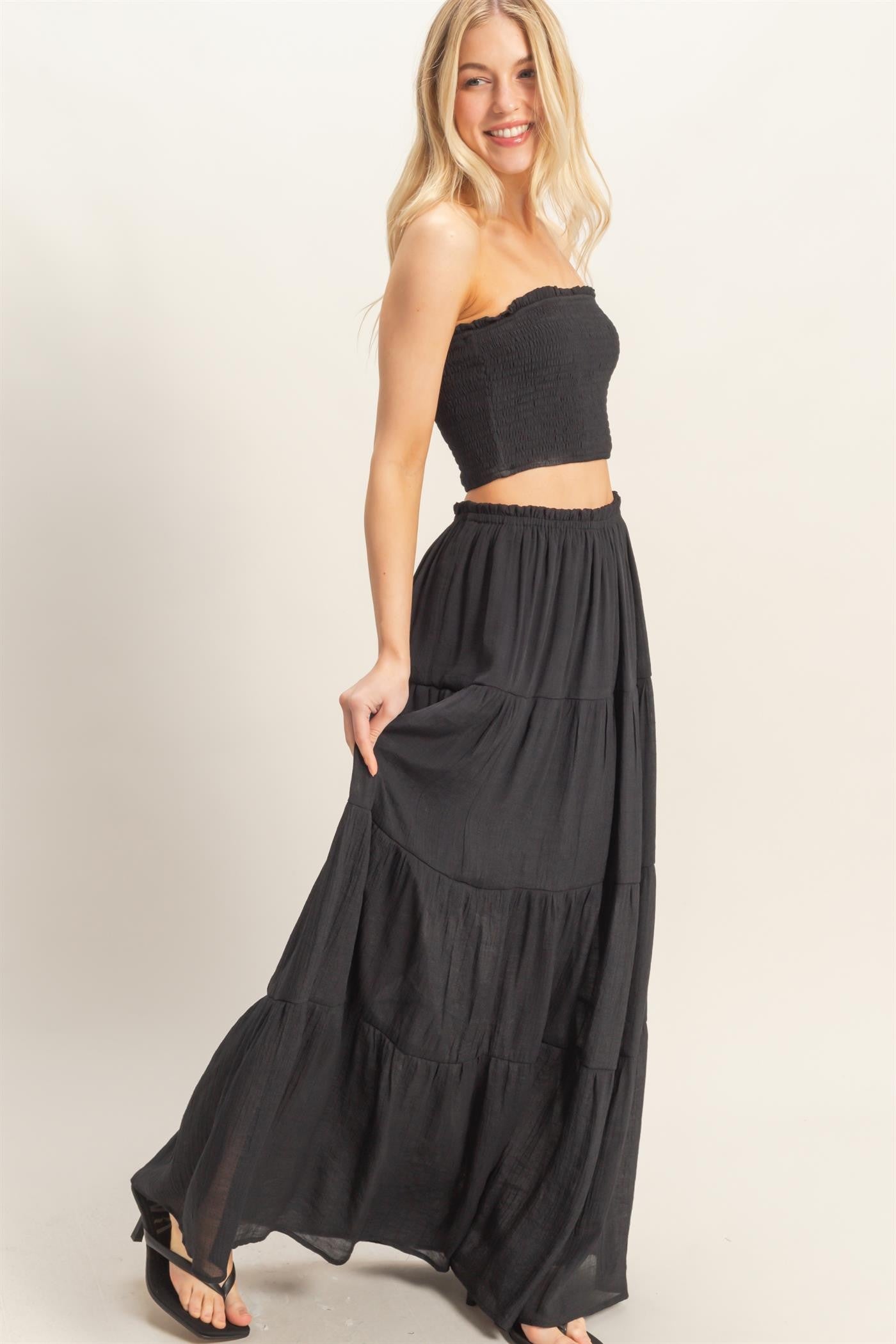 SMOCKED STRAPLESS TOP AND SKIRT SET | NEW COLOR