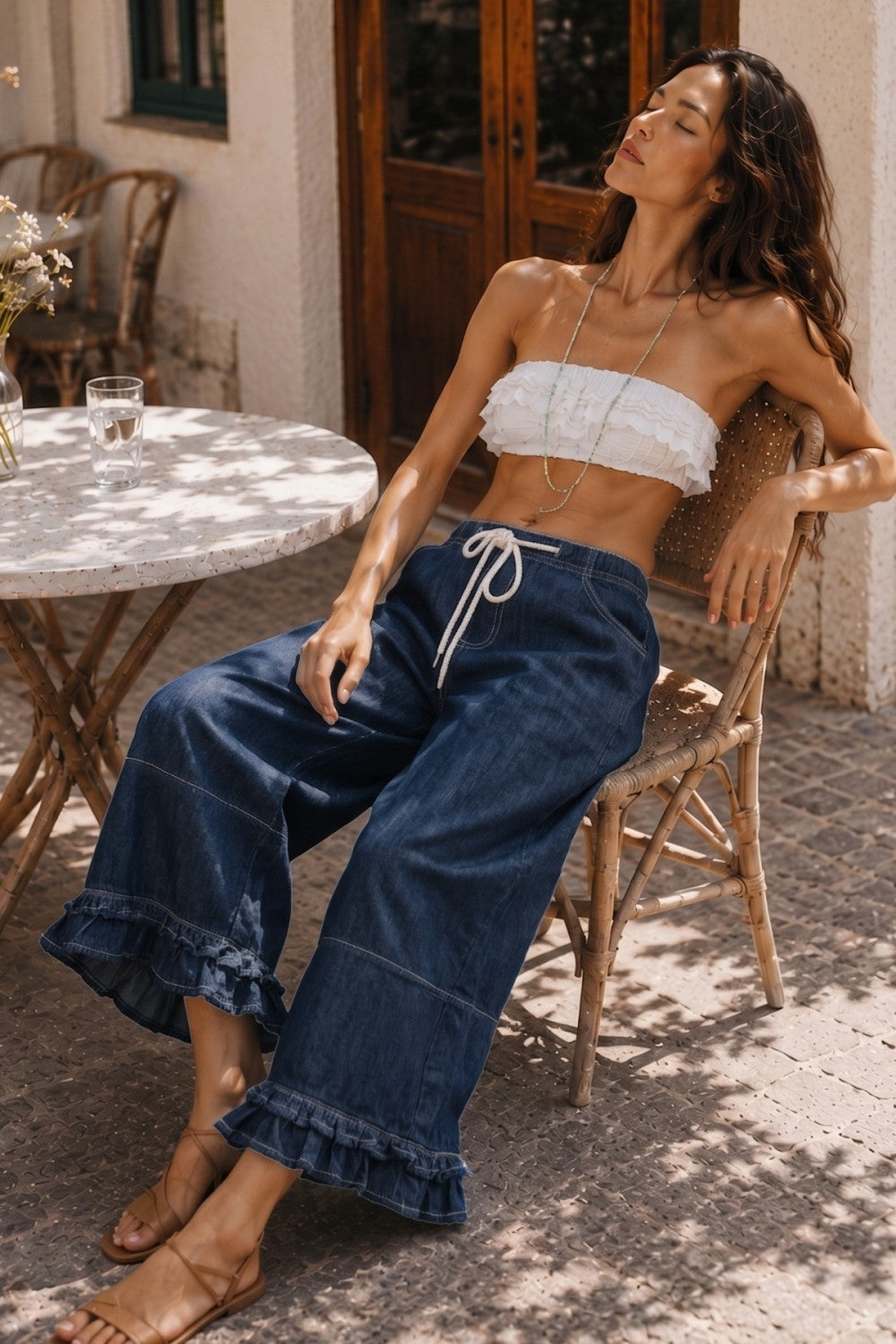 THE COSTA FRILL DENIM PANTS