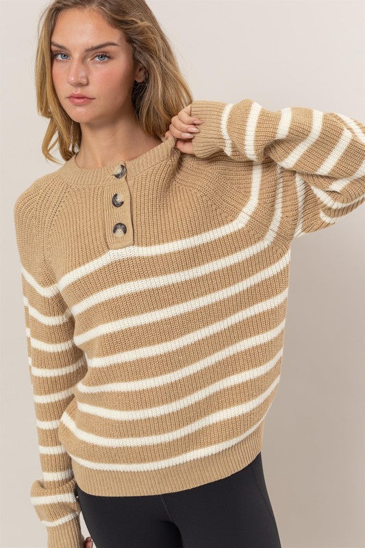 STRIPED HENLEY SWEATER