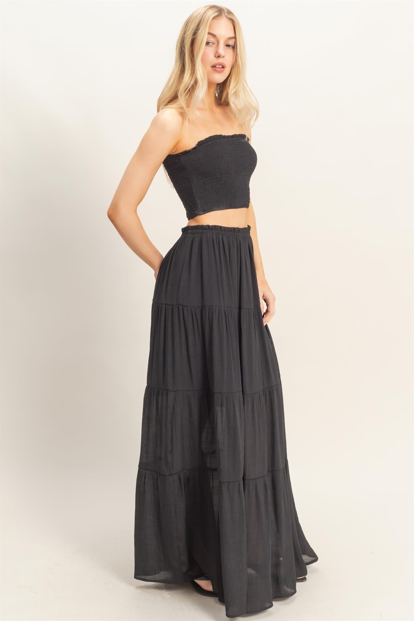 SMOCKED STRAPLESS TOP AND SKIRT SET | NEW COLOR
