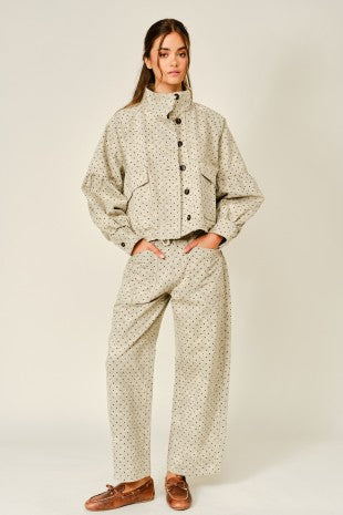 POLKA DOT BALLON SLEEVE TWILL JACKET