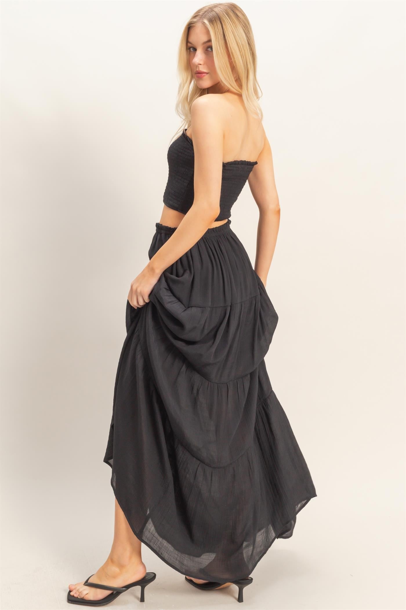 SMOCKED STRAPLESS TOP AND SKIRT SET | NEW COLOR