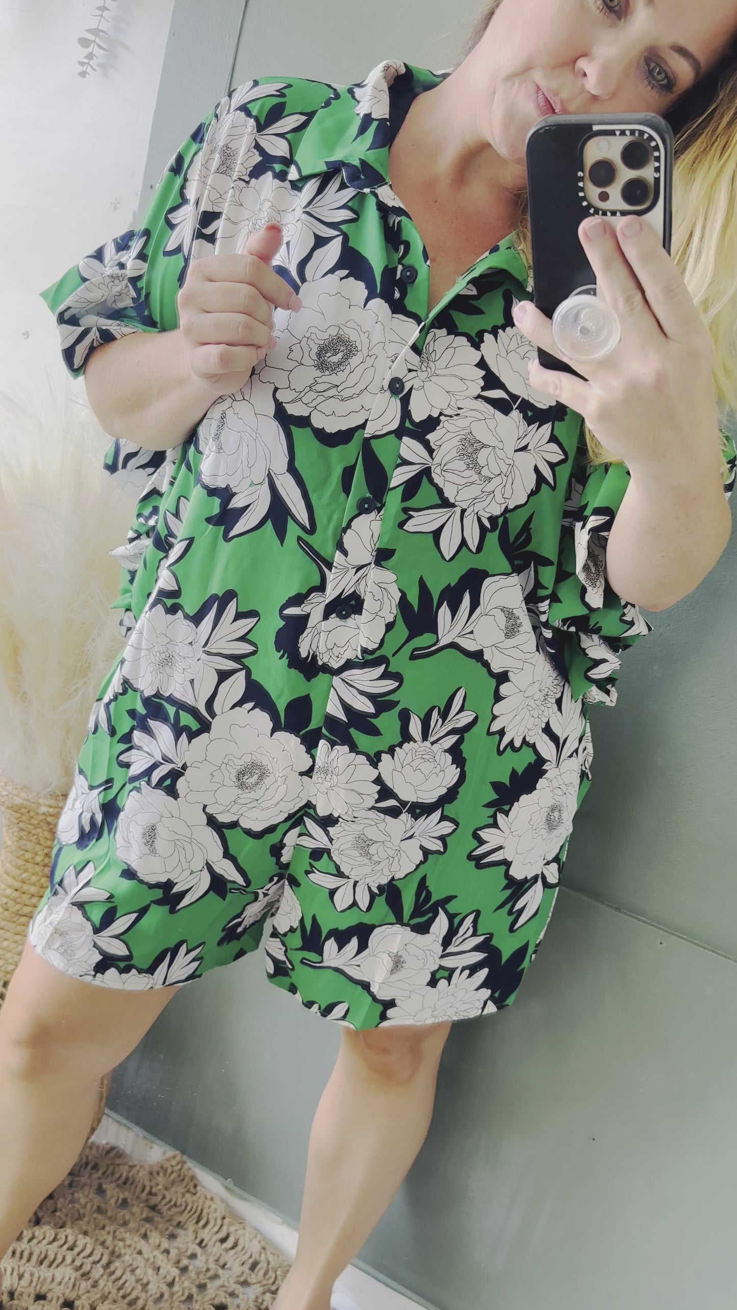 BOXY BUTTON UP RUFFLED SLEEVE ROMPER