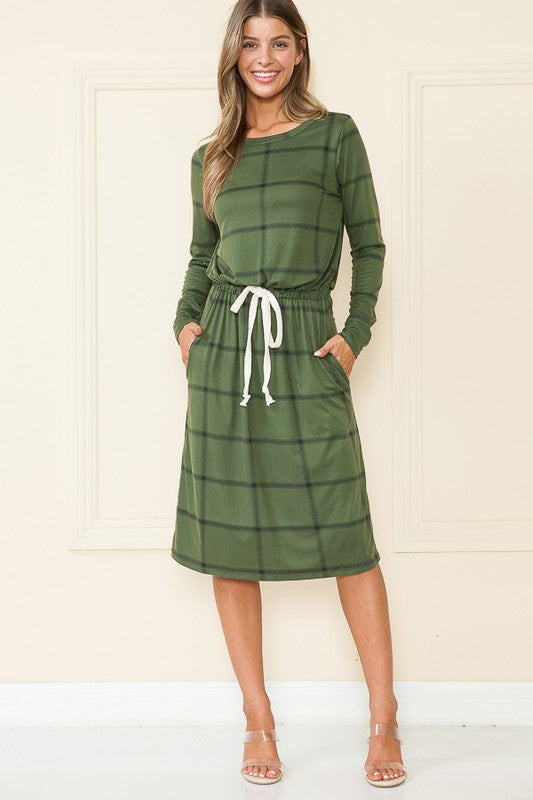 LONG SLEEVE PLAID DRESS