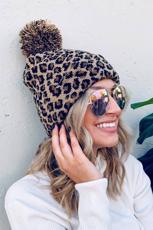 Pom Leopard Beanie