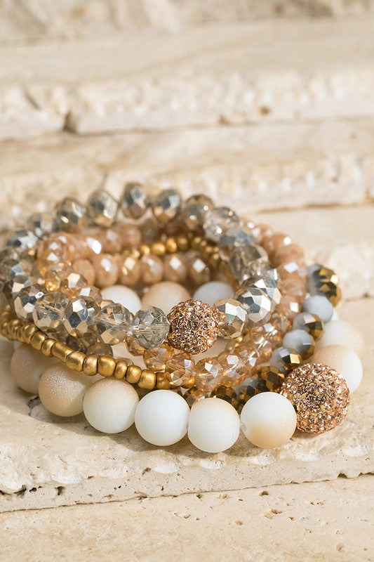 GLASS FROSTED BEAD BRACELET SET