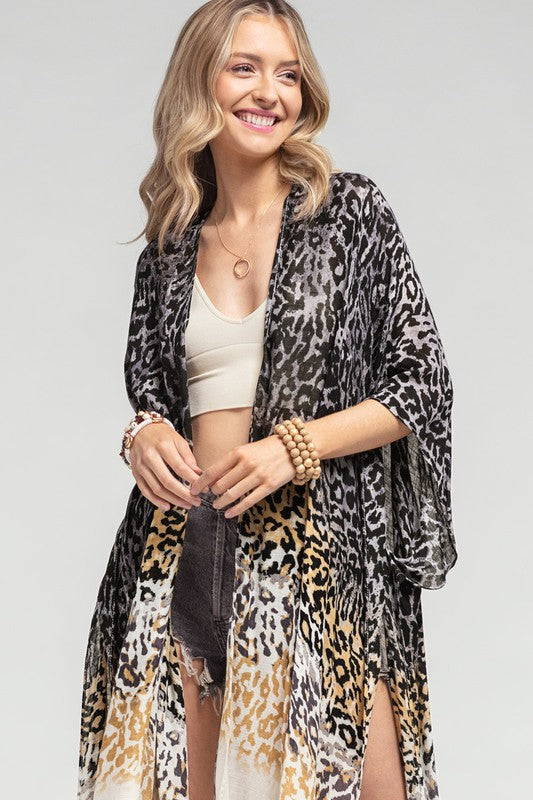 GRAY LEOPARD OMBER KIMONO