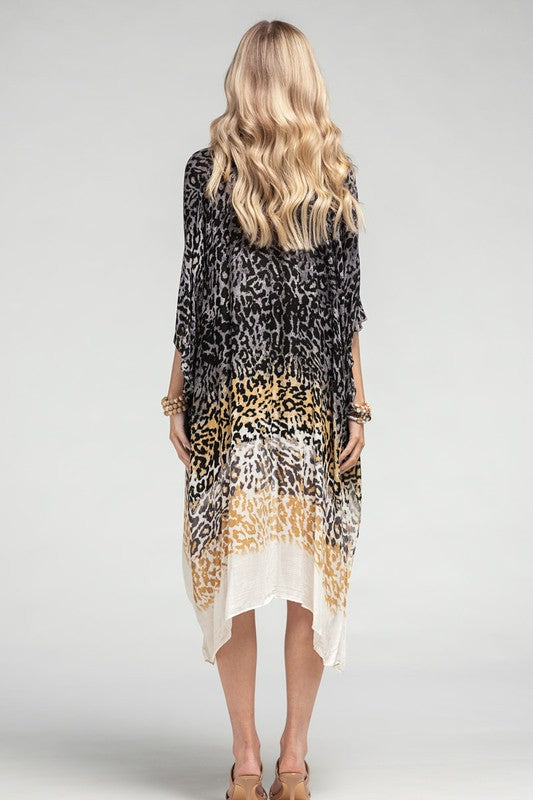 GRAY LEOPARD OMBER KIMONO