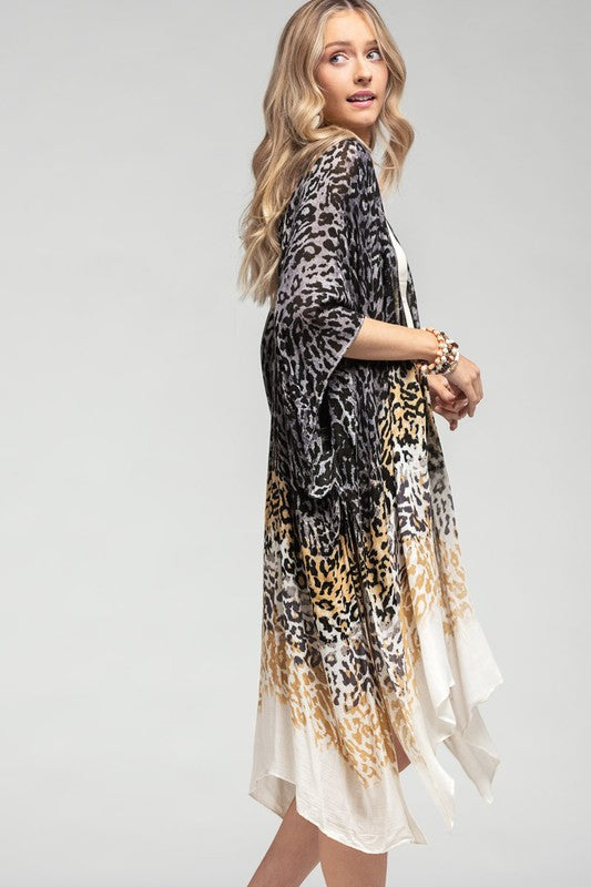 GRAY LEOPARD OMBER KIMONO