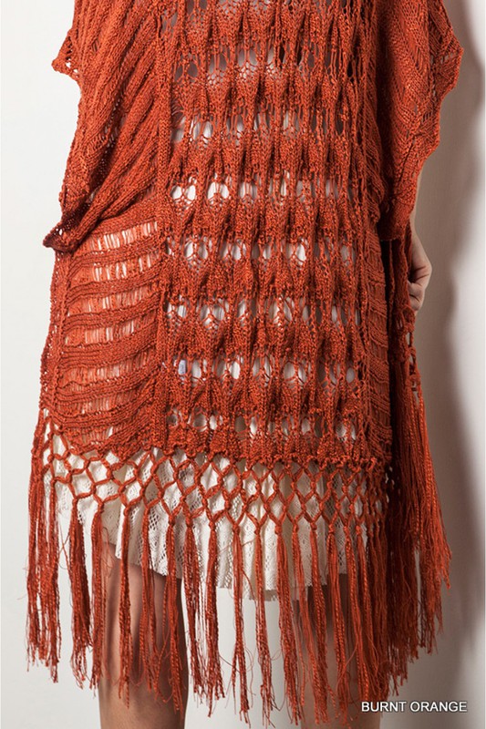 CROCHET FRINGE CARDIGAN - BURNT ORANGE