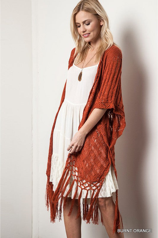 CROCHET FRINGE CARDIGAN - BURNT ORANGE