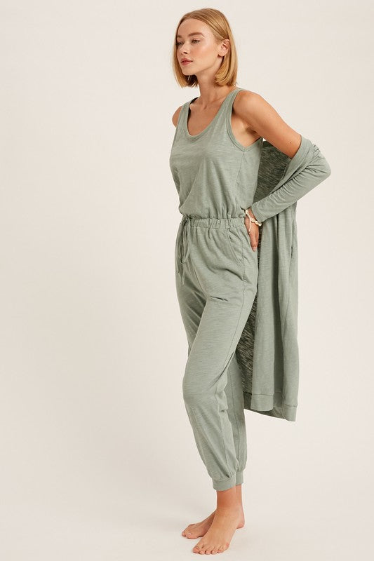 TEXTURED JUMPSUIT AND LONG CARDIGAN KNIT SETS