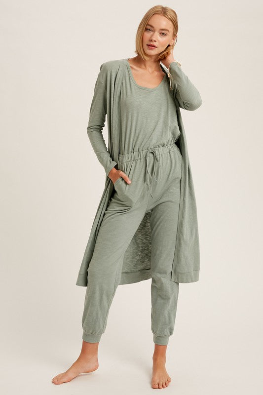 TEXTURED JUMPSUIT AND LONG CARDIGAN KNIT SETS