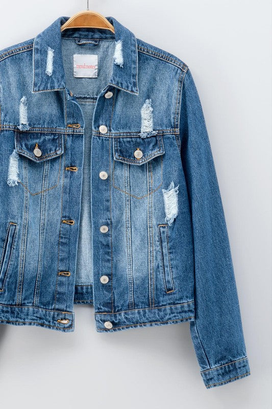 DISTRESSED DENIM JEAN JACKET