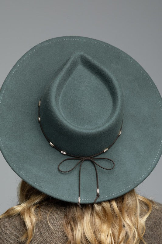 DELICATE TRIM WOOL PANAMA HAT - TEAL