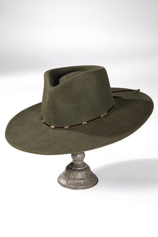 DELICATE TRIM WOOL PANAMA HAT - OLIVE