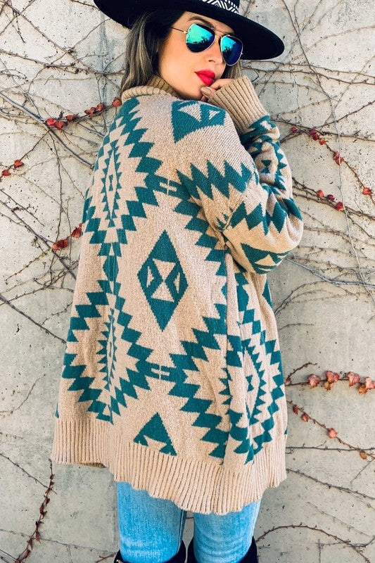 OPEN FRONT AZTEC CARDIGAN