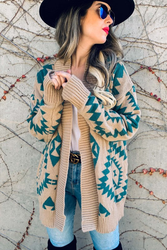 OPEN FRONT AZTEC CARDIGAN