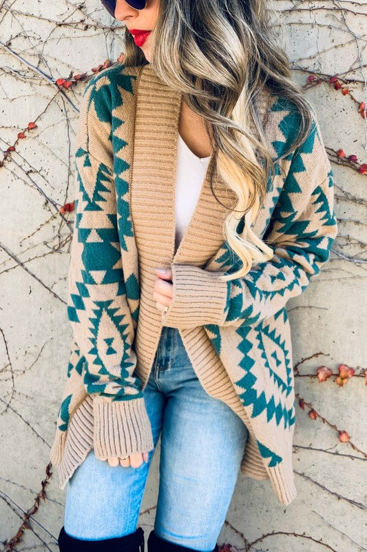 OPEN FRONT AZTEC CARDIGAN