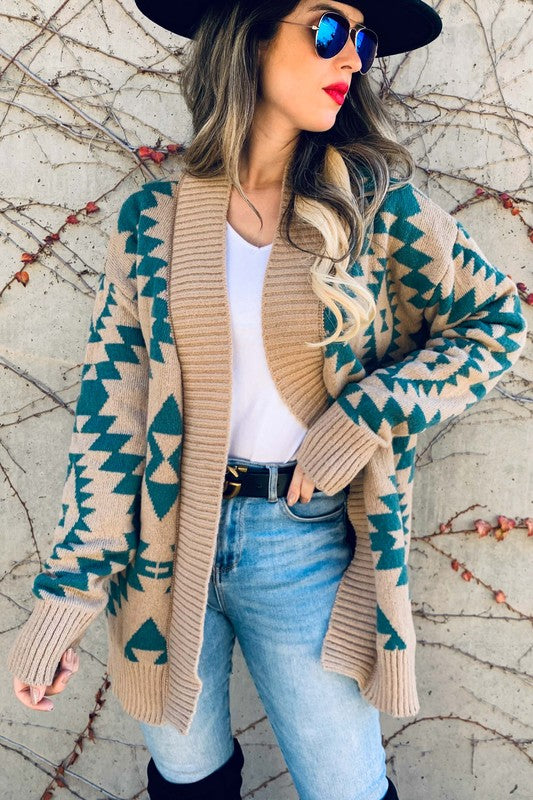 OPEN FRONT AZTEC CARDIGAN