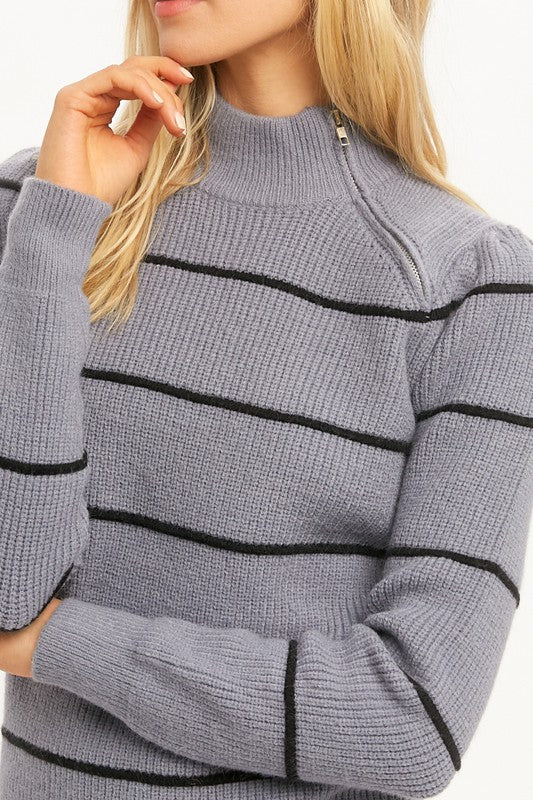 ZIPPER MOCK NECK SWEATER