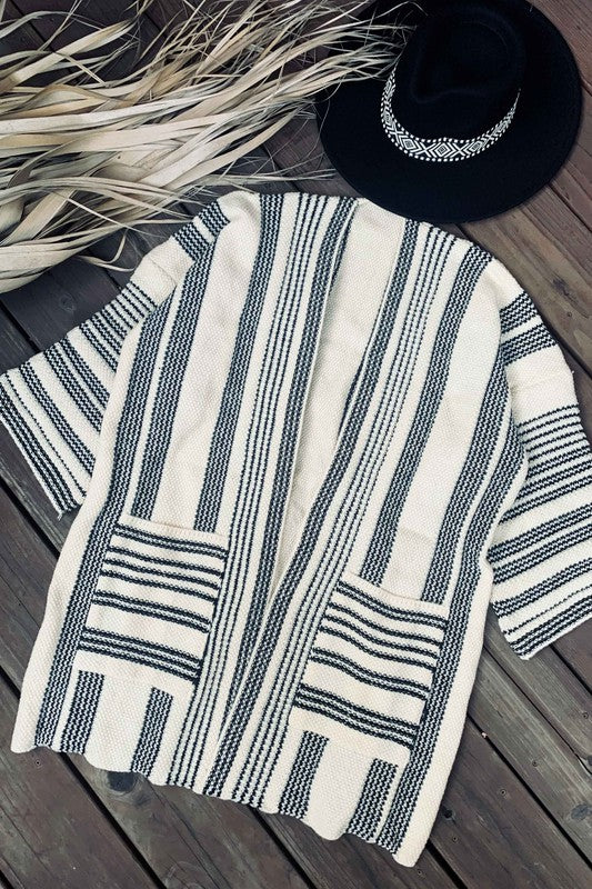 OPEN FRONT STRIPE CARDIGAN - RESTOCKED