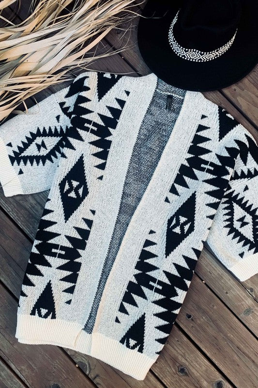 OPEN FRONT AZTEC PRINT CARDIGAN - RESTOCKED IN BOTH COLORS