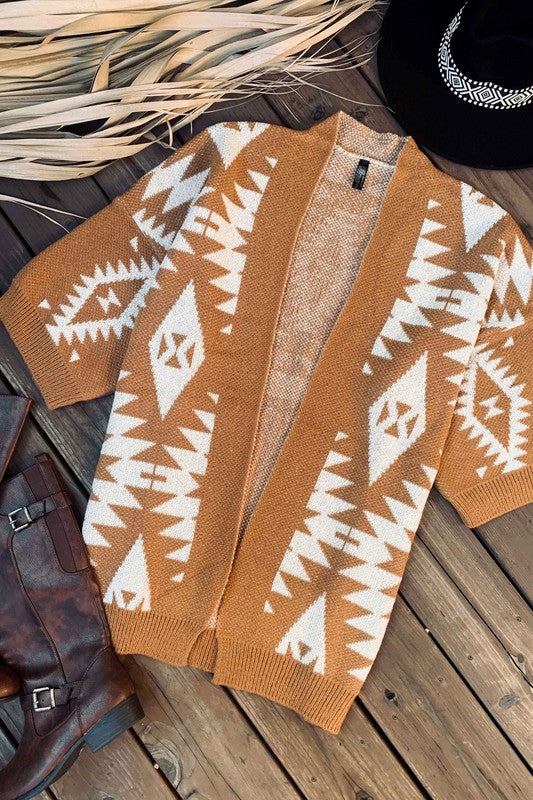 OPEN FRONT AZTEC PRINT CARDIGAN - RESTOCKED IN BOTH COLORS