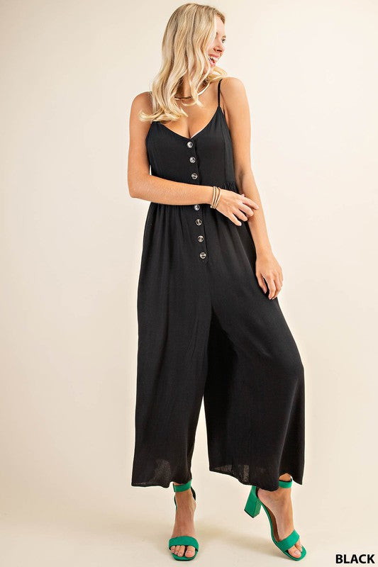 BUTTON DOWN CREPE JUMPSUIT - S - 2X