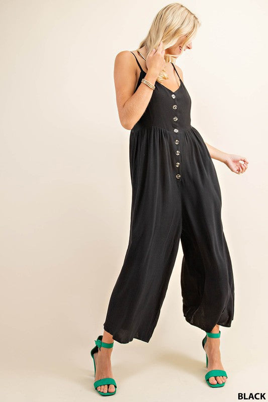 BUTTON DOWN CREPE JUMPSUIT - S - 2X