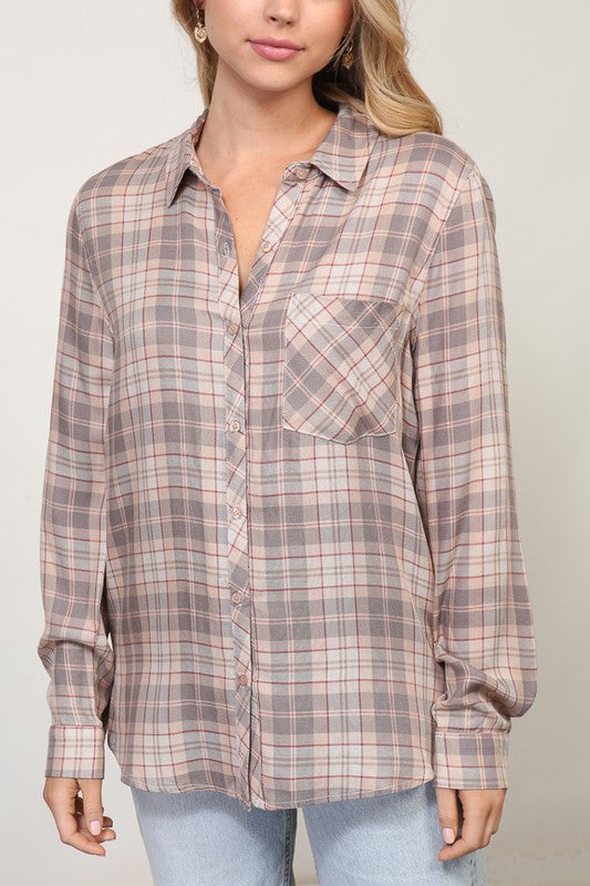 PLAID BUTTON DOWN TOP
