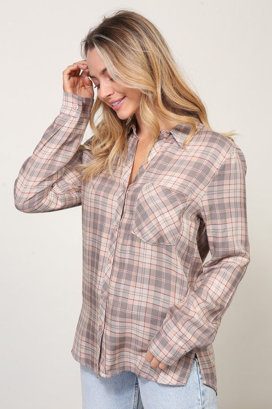 PLAID BUTTON DOWN TOP