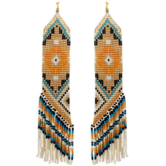 MULTICOLOR SEED BEAD TASSEL LONG DROP DANGLE EARRINGS - BLUE