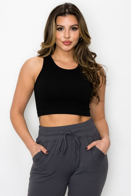 RIBBED CROPPED TOP - BLACK