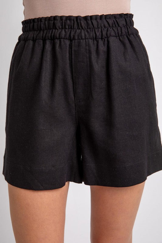 BLACK LINEN SHORTS