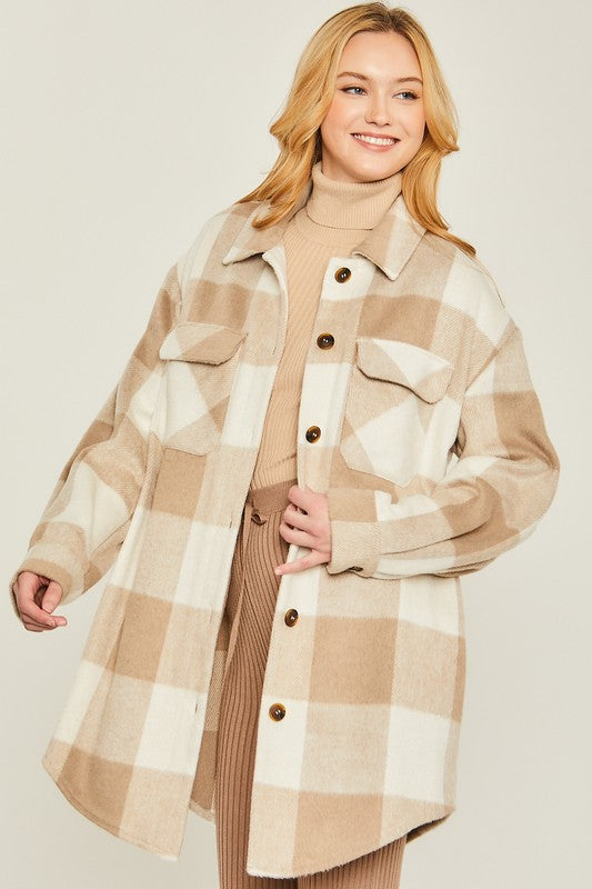 TAN AND CREAM PLAID SHACKET