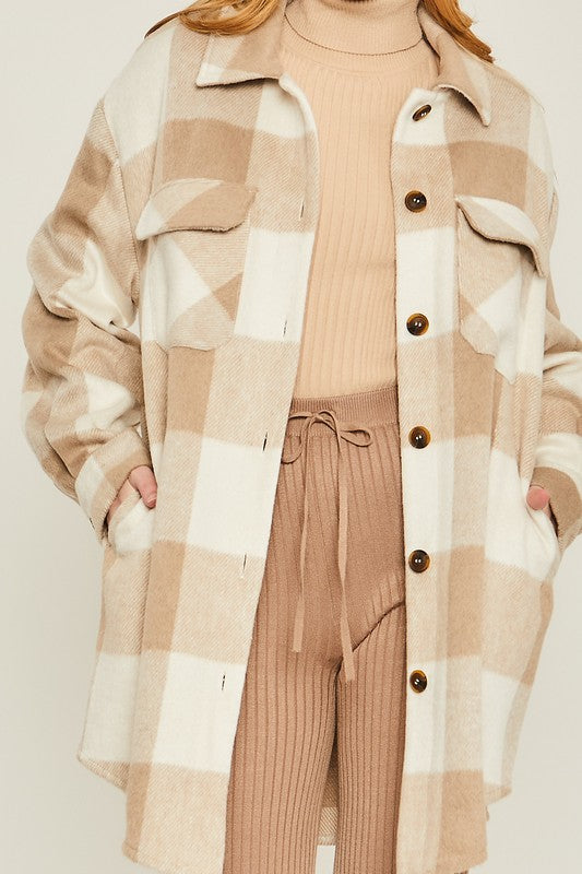 TAN AND CREAM PLAID SHACKET