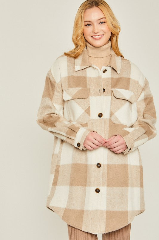 TAN AND CREAM PLAID SHACKET