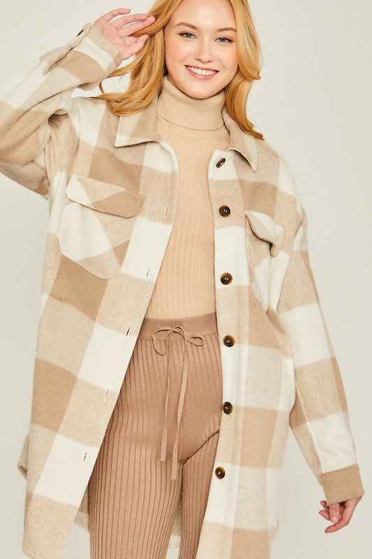 TAN AND CREAM PLAID SHACKET