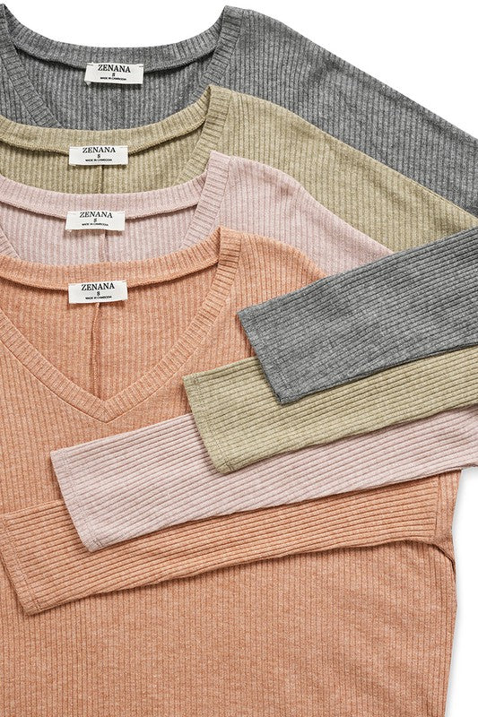 MOCHA HEATHER RIBBED SWEATER