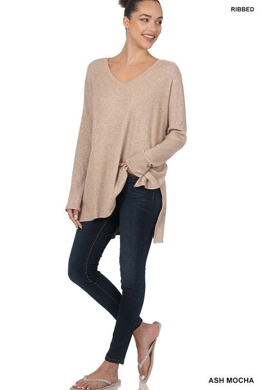 MOCHA HEATHER RIBBED SWEATER