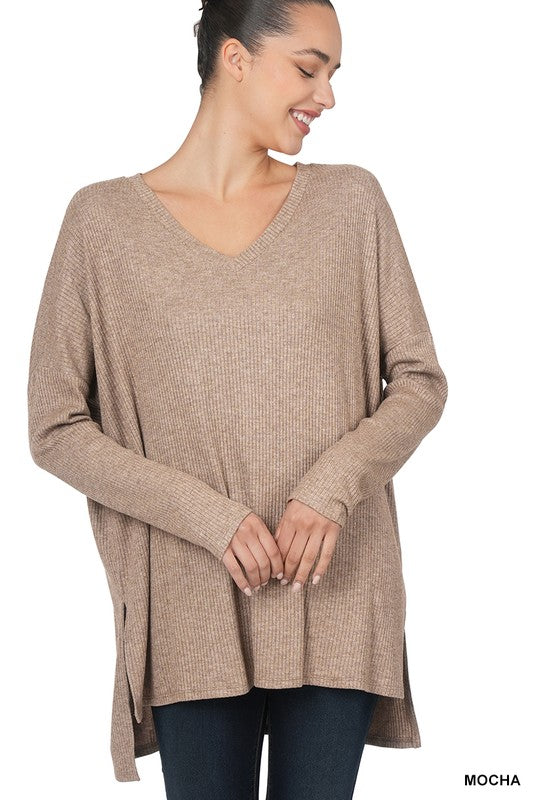 MOCHA HEATHER RIBBED SWEATER