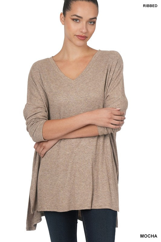 MOCHA HEATHER RIBBED SWEATER